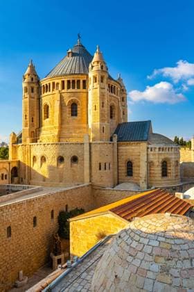 Jerusalem, Israel - October 13, 2017: Benedictine Dormition Abbey on Mount Zion, near Zion Gate outside walls of Jerusalem Old City  BEW1DEFD237