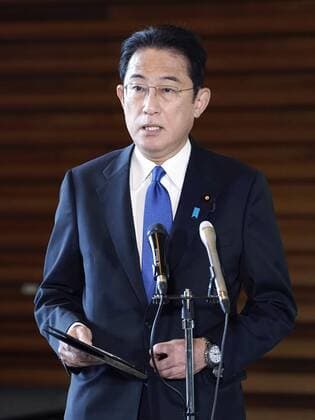 Japanese Prime Minister Kishida Japanese Prime Minister Fumio Kishida speaks to reporters at his office in Tokyo on Nov. 29, 2021.  A14AA0000941526P