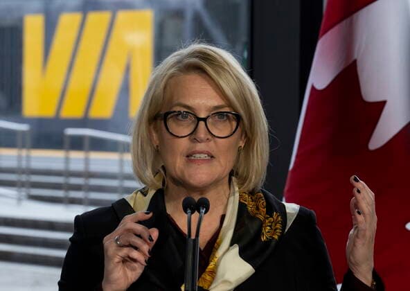 November 30, 2021, Ottawa, ON, Canada: Via Rail President and CEO Cynthia Garneau speaks during a news conference at the train station in Ottawa, Tuesday, November 30, 2021 in Ottawa. Ottawa Canada  - ZUMAc35_ 20211130_zaf_c35_009 Copyright: xAdrianxWyldx