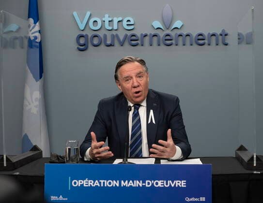 November 30, 2021, QUEBEC, PQ, Canada: Quebec Premier Francois Legault announces an operation to obtain more manpower, Tuesday, November 30, 2021 in Quebec City. QUEBEC Canada  - ZUMAc35_ 20211130_zaf_c35_019 Copyright: xJacquesxBoissinotx