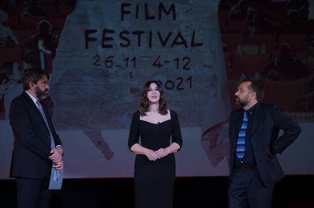 Turin, Monica Bellucci Stella della Mole award Turin Film Festival 2021 photocall with the presentation of the film THE GIRL THE FOUNTAIN by director Antongiulio Panizzi attended by Enzo Ghigo pres MNC, Domenico De Gaetano director MNC In the photo: Monica Bellucci Dolce & Gabbana dress Cartier jewelry  Copyright: xNickxZonnax xIPAx xNickxZonnax