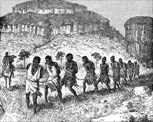 Black slaves were imported into the Muslim world from Africa by a number of routes northward across the Sahara desert, and by sea into Arabia and the Persian Gulf. Estimates of the number involved vary greatly but it seems that there may easily have been 10 million, perhaps even twice that number.<br ><br > Two-thirds of African slaves were female. The males were considered to be troublesome. An uprising of slaves from West Africa, the Zanj, who had been imported into the Tigris-Euphrates delta to reclaim salt marshland through their backbreaking labour, lasted from 869 until 883.<br ><br > The mortality rate was very high because of the harsh conditions, but the trade was so lucrative that merchants were not deterred by the numbers who d Supplier:xCPAxMediaxCo.xLtd. 1060_05_CPA0009459