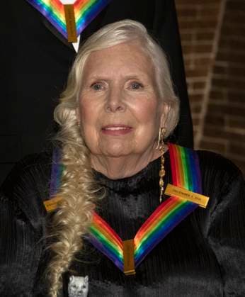 Singer-songwriter Joni Mitchell joins her fellow recipients of the 44th Annual Kennedy Center Honors as they pose for a group photo following the Medallion Ceremony at the Library of Congress in Washington, D.C. on Saturday, December 4, 2021. The other honorees are: operatic bass-baritone Justino Diaz, Motown founder, songwriter, producer and director Berry Gordy, ?Saturday Night Live? creator Lorne Michaels, and legendary stage and screen icon Bette Midler. Copyright: xRonxSachsx xPoolxviaxCNPx MediaPunchx