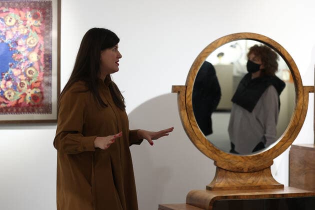 MOSCOW, RUSSIA â€“ DECEMBER 6, 2021: A woman visits an exhibition titled The History of Russian Design â€“ The Best of 1917-2022 and held at the New Tretyakov Gallery, the first to feature a vast collection of the Moscow Design Museum. Artyom Geodakyan TASS  TS11AE30
