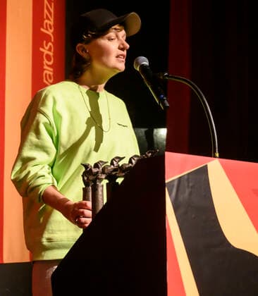 DMA Jazz 2021. Astrid Engberg vinder af prisen for AArets Vokaljazzudgivelse Tulpa takker for prisen ved Danish Music Awards Jazz 2021 paa Bremen Teater i Koebenhavn 6. December 2021. Photo Torben Christensen @ Copenhagen , Copenhagen Copyright: TorbenxChristensen TorbenxChristensenx COP200 spdk20211207-021248-L
