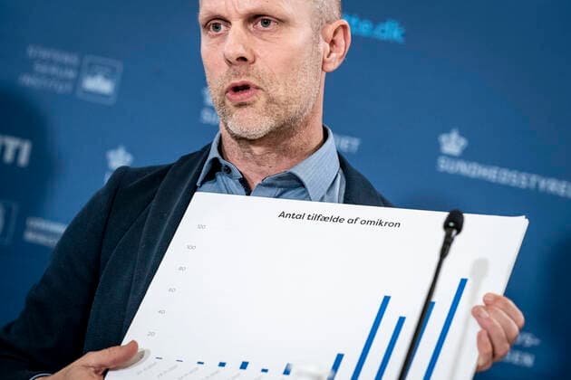 Administrerende direktoer hos Statens Serum Institut Henrik Ullum under pressebriefing om status paa epidemien, Omikron-varianten, smitteopsporing og test-kapaciteten, i Eigtveds Pakhus i Koebenhavn, tirsdag den 7. december 2021. , Copenhagen Denmark Copyright: RitzauxScanpix MadsxClausxRasmussenx cop105 spdk20211207-174006-L