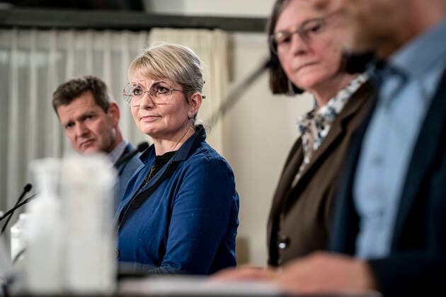 Direktoer i Styrelsen for Patientsikkerhed Anette Lykke Petri under pressebriefing om status paa epidemien, Omikron-varianten, smitteopsporing og test-kapaciteten, i Eigtveds Pakhus i Koebenhavn, tirsdag den 7. december 2021. , Copenhagen Denmark Copyright: RitzauxScanpix MadsxClausxRasmussenx cop105 spdk20211207-174203-L