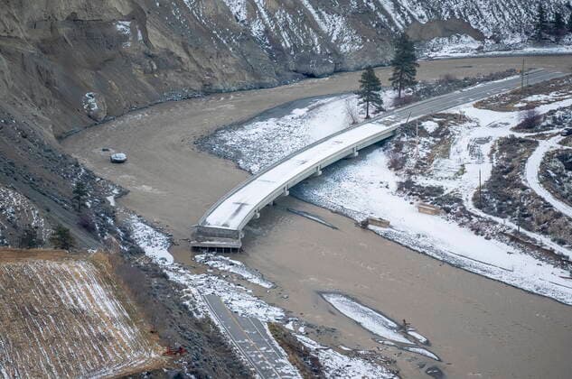 December 9, 2021, SPENCES BRIDGE, BC, CANADA: A bridge along highway 8 is seen washed out from the recent floods near Spences Bridge, B.C. Thursday, December 9, 2021. SPENCES BRIDGE CANADA  - ZUMAc35_ 20211209_zaf_c35_115 Copyright: xJonathanxHaywardx