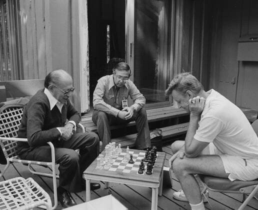 Menahem Begin and Zbigniew Brzezinski play chess at Camp David. ca. 09 12 1978 1062_05_L_-11157-