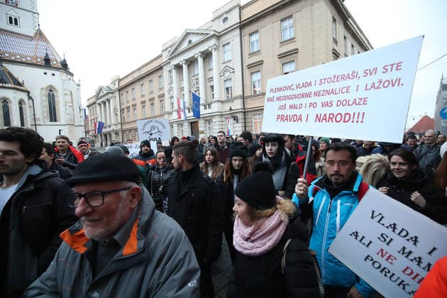 PXL_Protest in Zagreb Protesters gathered at St. Mark s Square against the vaccination of children ,in Zagreb, Croatia, on December 15, 2021. SanjinxStrukic PIXSELL