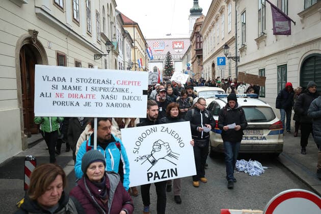 PXL_Protest in Zagreb Protesters gathered at St. Mark s Square against the vaccination of children ,in Zagreb, Croatia, on December 15, 2021. SanjinxStrukic PIXSELL
