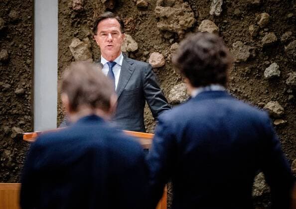 THE HAGUE - Mark Rutte (VVD), Jesse Klaver (Groenlinks) and Lilianne Ploumen (Pvda) during the debate in the House of Representatives on the final report of informateurs Johan Remkes and Wouter Koolmees on the coalition agreement of VVD, D66, CDA and ChristenUnie. ANP BART SIZE Copyright: xANPx xxANPx x442159635x