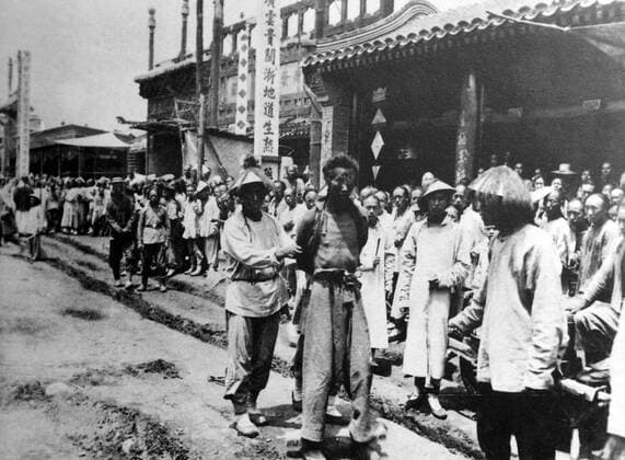 The Boxer Rebellion, also known as Boxer Uprising or Yihetuan Movement, was a proto-nationalist movement by the Righteous Harmony Society in China between 1898 and 1901, opposing foreign imperialism and Christianity.<br ><br > The uprising took place in response to foreign spheres of influence in China, with grievances ranging from opium traders, political invasion, economic manipulation, to missionary evangelism. In China, popular sentiment remained resistant to foreign influences, and anger rose over the unequal treaties , which the weak Qing state could not resist.<br ><br > Concerns grew that missionaries and Chinese Christians could use this decline to their advantage, appropriating lands and property of unwilling Chinese peasants t Supplier:xCPAxMediaxCo.xLtd. 1060_05_CPA0015509