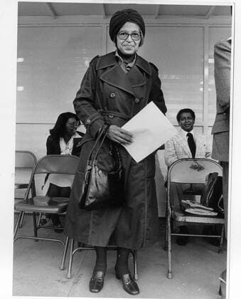 February 18, 2002, Michigan, USA: DATE: Oct. 12, 1978.CAPTION: Rosa Parks is photographed at a ground breaking held on Oct. 12, 1978. She is on the stage. Mrs. Parks rises to address the crowd, smiling as if she can t quite believe that all this fuss is for her. I feel whatever I have done and we have accomplished will not be in vain, she said. When I look on all the young and dedicated faces before me, I am filled with hope . Detroit Free Press . Michigan USA - ZUMAf31_ 20020218_zaf_f31_001 Copyright: xHughxGrannumx