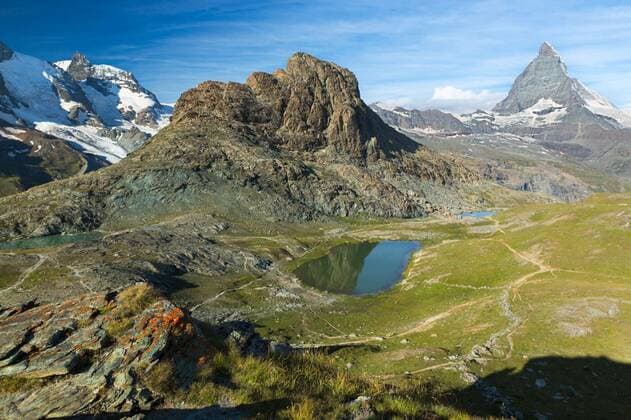 Panorama in Swiss Alps with Rifelsee and Matterhorn, Switzerland, 28.10.2020, Copyright: xfisfrax Panthermedia10260169