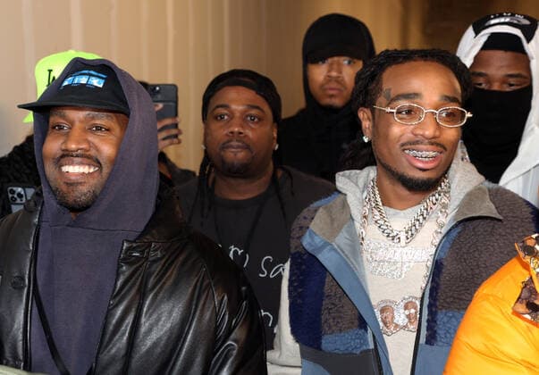 LOS ANGELES, CA - DECEMBER 21: Kanye West and Quavo at Offset s 30th Birthday Party hosted by Cardi B at Sneakertopia LA in Los Angeles, California on December 21, 2021. Copyright: xWalikxGoshornx