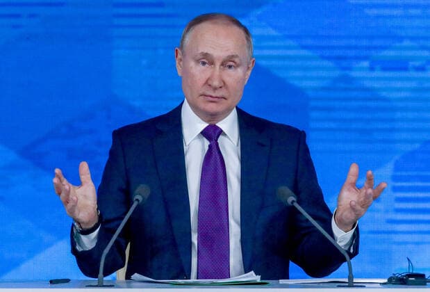 News Themen der Woche KW51 News Bilder des Tages MOSCOW, RUSSIA â€“ DECEMBER 23, 2021: Russia s President Vladimir Putin gives an annual end-of-year news conference at the Manezh Central Exhibition Hall. Sergei Karpukhin TASS  TS11CEC2