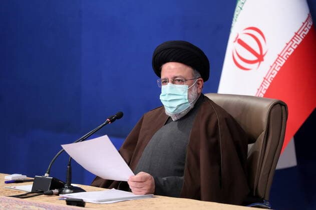 December 25, 2021, Tehran, Tehran, Iran: A handout picture provided by the Iranian presidency on December 25, 2021, shows Iran s President EBRAHIM RAISI chairing a meeting of the national staff against the coronavirus in the capital Tehran. Tehran Iran - ZUMAi98_ 20211225_zih_i98_013 Copyright: xIranianxPresidencyx