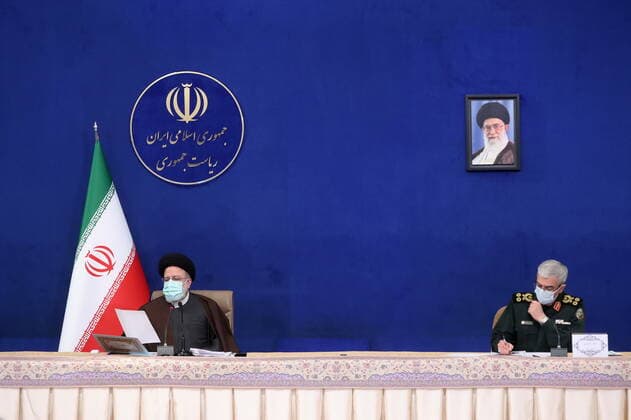 December 25, 2021, Tehran, Tehran, Iran: A handout picture provided by the Iranian presidency on December 25, 2021, shows Iran s President EBRAHIM RAISI chairing a meeting of the national staff against the coronavirus in the capital Tehran. Tehran Iran - ZUMAi98_ 20211225_zih_i98_015 Copyright: xIranianxPresidencyx