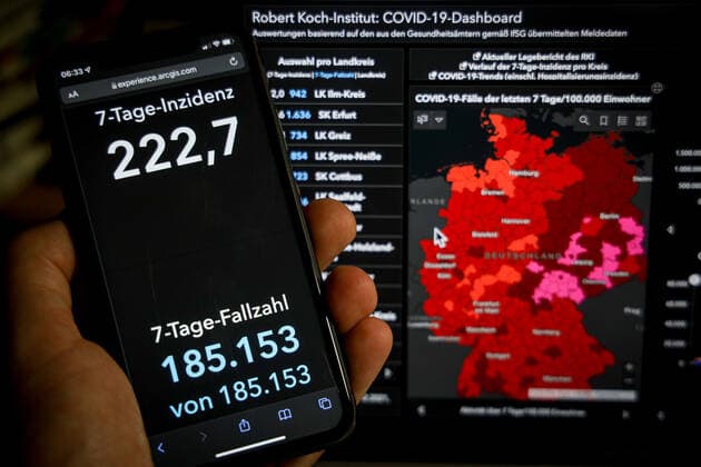 Coronavirus in Deutschland - Covid-19-Dashboard des Robert Koch-Institut 27.12.2021: Robert Koch-Institut: 7-Tage-Inzidenz 222,7. 7-Tage-Fallzahl 185.153. COVID-19-Fälle 7.005.289. Zugang um 13.908 gegenüber dem Vortag. COVID-19-Todesfälle 110.433. Zugang um 69 gegenüber dem Vortag. Hinweis des RKI: Während der Feiertage ist zu beachten, dass mit einer geringeren Test- und Meldeaktivität zu rechnen ist. Die im Dashboard ausgewiesenen Daten ergeben ein unvollständiges Bild.