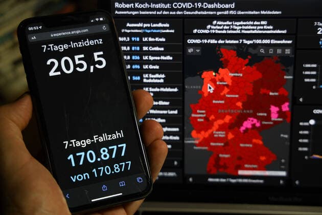 Coronavirus in Deutschland - Covid-19-Dashboard des Robert Koch-Institut 29.12.2021: Robert Koch-Institut: 7-Tage-Inzidenz 205,5. 7-Tage-Fallzahl 170.877. COVID-19-Fälle 7.066.412. Zugang um 40.043 gegenüber dem Vortag. COVID-19-Todesfälle 111.219. Zugang um 414 gegenüber dem Vortag. Hinweis des RKI: Während der Feiertage ist zu beachten, dass mit einer geringeren Test- und Meldeaktivität zu rechnen ist. Die im Dashboard ausgewiesenen Daten ergeben ein unvollständiges Bild.
