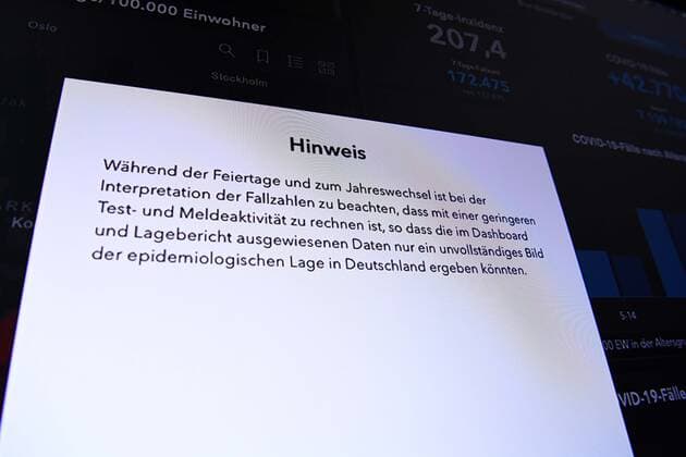 Coronavirus in Deutschland - Covid-19-Dashboard des Robert Koch-Institut 30.12.2021, Robert Koch-Institut: 7-Tage-Inzidenz 207,4. 7-Tage-Fallzahl 172.475. COVID-19-Fälle 7.109.182. Zugang um 42.770 gegenüber dem Vortag. COVID-19-Todesfälle 111.602. Zugang um 383 gegenüber dem Vortag. Hinweis