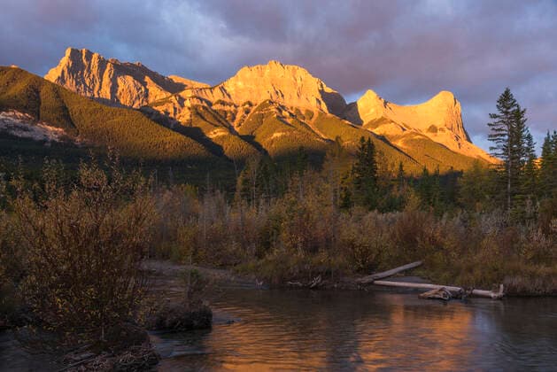 Colourful Sunrise over Ha Ling Peak and Mount Lawrence Grassi in autumn, Canmore, Banff, Alberta, Canadian Rockies, Canada, North America Copyright: JonxReaves 1241-268