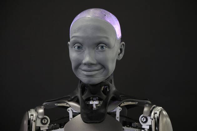 Bilder des Jahres 2022, News 01 Januar News Themen der Woche KW01 News Bilder des Tages A view of a smiling Ameca, the world?s most advanced human shaped robot being demonstrated during the 2022 International CES, at the Sands Convention Center in Las Vegas, Nevada on Wednesday, January 5, 2022.  LAV2022010528 JAMESxATOA