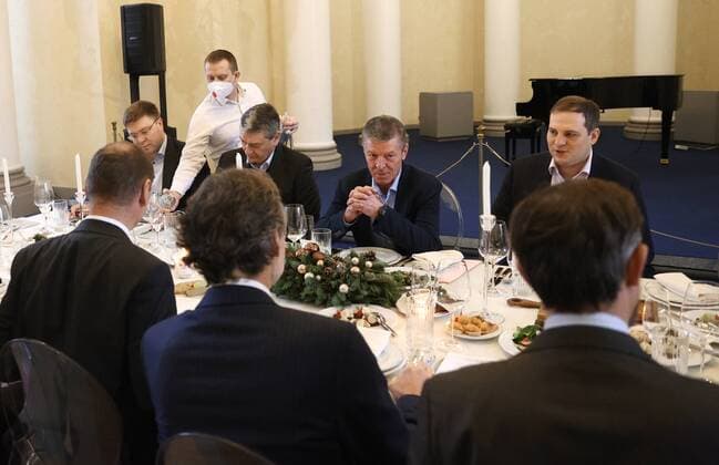 Russia Normandy Format Talks 6736902 06.01.2022 Russian president s deputy chief of staff Dmitry Kozak attends a meeting with German chancellor s foreign policy adviser Jens Ploetner and French president s diplomatic adviser Emmanuel Bonne in the Normandy format to reduce tensions over Ukraine, at the Arkhangelskoye museum estate outside Moscow, Russia. Sergej Bobylev POOL Moscow region Russia  Copyright: xSergejxBobylevx