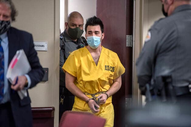 January 7, 2022, USA: Damian Herrera is led into a First District courtroom by Sheriff s deputies for his sentencing hearing Friday January 6, 2022. Herrera had been convisted of murdering 4 people in 2017 and was sentenced to four consecutive life sentences. USA - ZUMAab1_ 20220107_zaf_ab1_001 Copyright: xEddiexMoorex