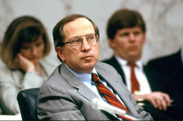 April 11, 1988, Washington, District of Columbia, USA: United States Senator Sam Nunn (Democrat of Georgia), Chairman, US Senate Permanent Subcommittee on Investigations, listens as witnesses testify during a hearing titled Status of Organized Crime: 25 Years after Valachi about the continuing FBI investigation of organized crime families on Capitol Hill in Washington, DC on Monday, April 11, 1988 Washington USA - ZUMAs152 19880411_zaa_s152_004 Copyright: xRonxSachsx
