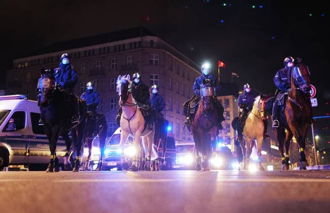 Germany Coronavirus Restrictions Protest 6737894 08.01.2022 Police officers are seen during a demonstration against coronavirus disease (COVID-19) measures, in Hamburg, Germany. Ekaterina Solovyova Sputnik Hamburg Germany  Copyright: xEkaterinaxSolovyovax