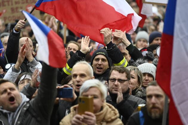 The DOG Croaked anti-lockdown movement meeting took place on Wenceslas Square in Prague, Czech Republic, today, on Sunday, January 9, 2022. (CTKxPhoto OndrejxDeml) CTKPhotoP2022010903799 