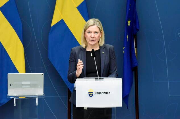 Sweden s Prime Minister Magdalena Andersson presents new covid restrictions during a press conference in Stockholm, Sweden January 10, 2022 STOCKHOLM Sweden x10510x,  Copyright: xMarkoxSaavalax xTTx COVID RESTRICIONS SWEDEN
