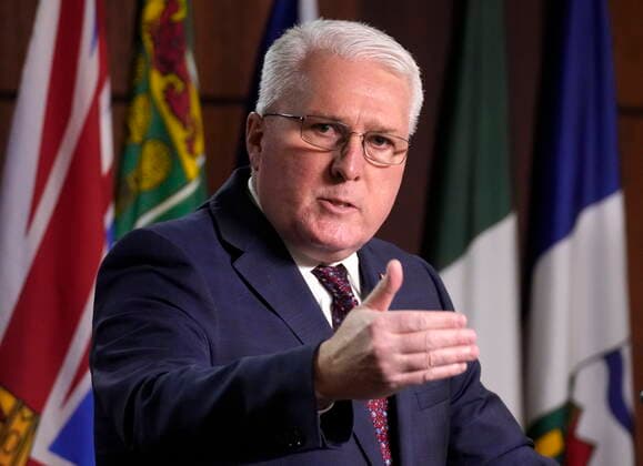 January 10, 2022, Ottawa, ON, Canada: Conservative MP John Brassard responds to a question from a reporter during a news conference on the collection of mobile data by the Public Health Agency of Canada, Monday, January 10, 2022 in Ottawa. Ottawa Canada  - ZUMAc35_ 20220110_zaf_c35_008 Copyright: xAdrianxWyldx