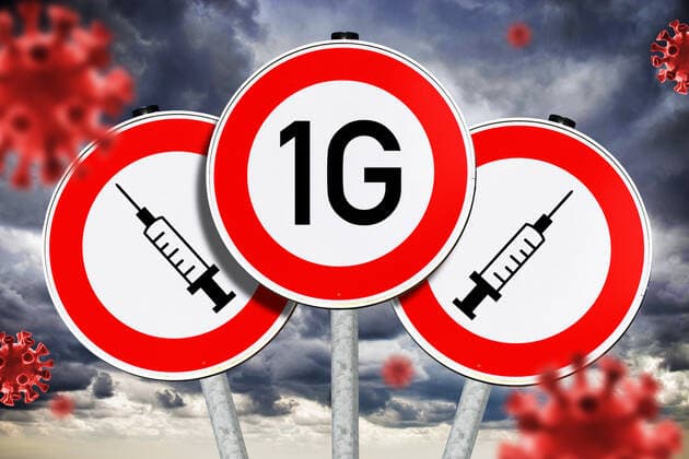FOTOMONTAGE, Schild mit Aufschrift 1G, Symbolfoto 1G-Regelung *** PHOTOMONTAGE, sign with inscription 1G, symbol photo 1G regulation ** NUR FUER REDAKTIONELLE ZWECKE ** EDITORIAL USE ONLY **