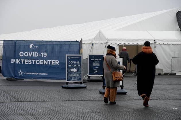 Copenhagen Denmark. 12 January 2021 People walk to Covid-19 quick test center in danish capital Copenhagen Denmark (Photo..Francis Joseph Dean Dean Pictures)