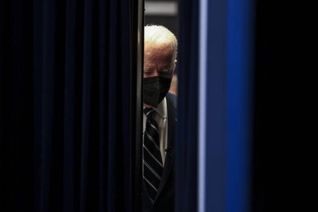 President Joe Biden arrives to deliver an update on his administration s whole-of-government COVID-19 surge response in South Court Auditorium of the Eisenhower Executive Office Building next to the White House on January 13, 2022 in Washington, DC.  wasp20220113109 OliverxContreras
