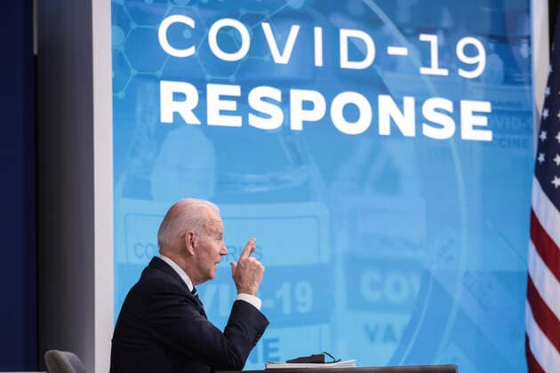 President Joe Biden speaks as he delivers an update on his administration s whole-of-government COVID-19 surge response in South Court Auditorium of the Eisenhower Executive Office Building next to the White House on January 13, 2022 in Washington, DC.  wasp20220113106 OliverxContreras