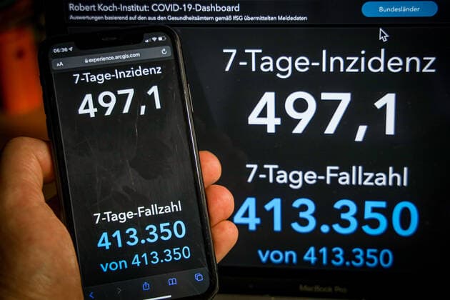 Coronavirus in Deutschland - Covid-19-Dashboard des Robert Koch-Institut 15.01.2022: Robert Koch-Institut: 7-Tage-Inzidenz 497,1. 7-Tage-Fallzahl 413.350. COVID-19-Fälle 7.913.473. Zugang um 78.022 gegenüber dem Vortag. COVID-19-Todesfälle 115.572. Zugang um 235 gegenüber dem Vortag.