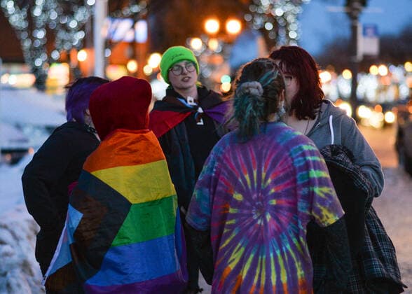 Pride Corner On Whyte In Edmonton Members of the local LGBTQ2S+ supporters during the Pride Corner on Whyte weekly gathering, on Whyte Avenue in Edmonton. On Friday, 14 January 2022, in Whyte Avenue, Edmonton, Alberta, Canada. Edmonton Canada  Copyright: xArturxWidakx originalFilename: widak-pridecor220114_np75g.jpg