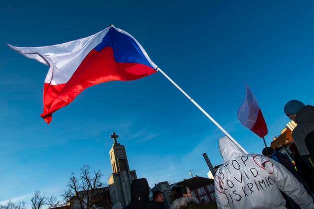 The demonstration of the Let Us Open Czechia-DOG Croaked group with the slogan Life without Conditions , which was attended by opponents against epidemiological measures and compulsory COVID-19 vaccination, was held on January 22, 2022, in Hradec Kralove, Czech Republic. (CTKxPhoto DavidxTanecek) CTKPhotoP2022012205088  TAD 001