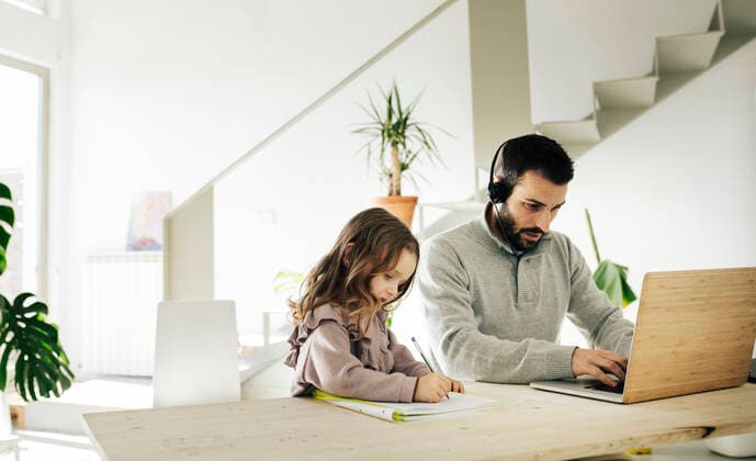Father working by daughter drawing on book at home model released property released, JCCMF04947