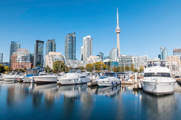 Canada, Ontario, Toronto, Yachts moored in city marina, WPEF05711