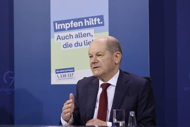 Olaf Scholz, Bundeskanzler der Bundesrepublik Deutschland, Berlin, Pressekonferenz von BK Scholz, MP Wüst und der RBM’in Giffey im Anschluss an die Beratung mit den Regierungschefinnen und Regierungschefs der Länder zur aktuellen Lage der Corona-Pandemie