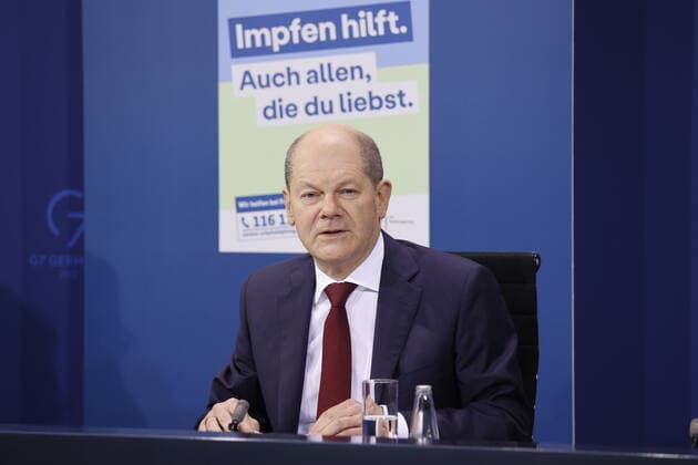 Olaf Scholz, Bundeskanzler der Bundesrepublik Deutschland, Berlin, Pressekonferenz von BK Scholz, MP Wüst und der RBM’in Giffey im Anschluss an die Beratung mit den Regierungschefinnen und Regierungschefs der Länder zur aktuellen Lage der Corona-Pandemie