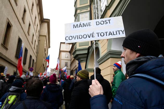 Demonstration of the Let Us Open Czechia-DOG Croaked anti-lockdown movement against amendment of pandemic bill was held on January 25, 2022, in Prague, Czech Republic. (CTKxPhoto OndrejxDeml) CTKPhotoP2022012503546  dml_004