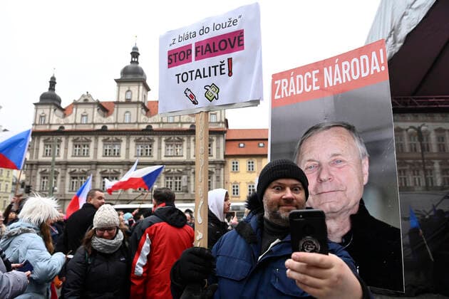 Demonstration of the Let Us Open Czechia-DOG Croaked anti-lockdown movement against amendment of pandemic bill was held on January 25, 2022, in Prague, Czech Republic. (CTKxPhoto OndrejxDeml) CTKPhotoP2022012503548  dml_005