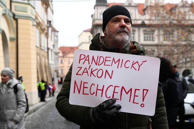 Demonstration of the Let Us Open Czechia-DOG Croaked anti-lockdown movement against amendment of pandemic bill was held on January 25, 2022, in Prague, Czech Republic. (CTKxPhoto OndrejxDeml) CTKPhotoP2022012503553  dml_009