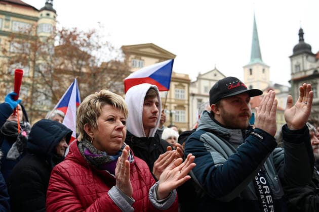 Demonstration of the Let Us Open Czechia-DOG Croaked anti-lockdown movement against amendment of pandemic bill was held on January 25, 2022, in Prague, Czech Republic. (CTKxPhoto OndrejxDeml) CTKPhotoP2022012503557  dml_008